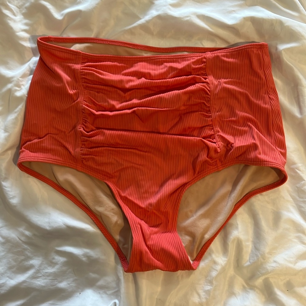 Kortni Jean Ruched Coral High Waisted Bottoms